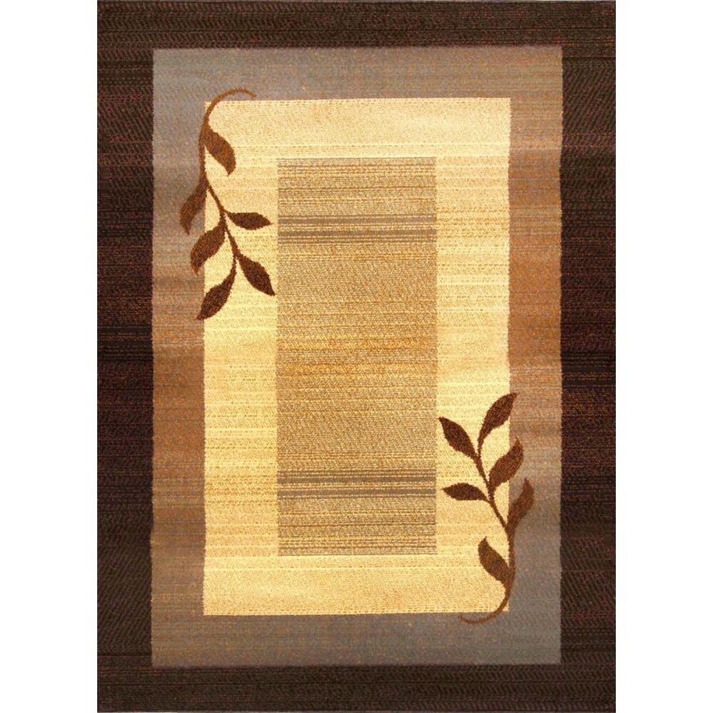Geometric Brown Beige Modern 4x6 Area Rug Leaves Carpet - Actual 3' 6" x 5' 2"